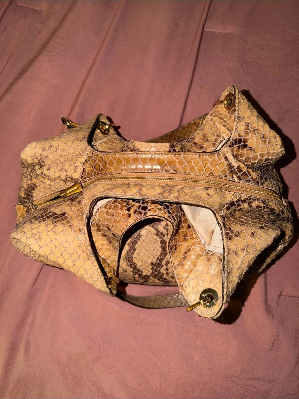 Michael Kors Beige Snake-Embossed Shoulder Bag and Wallet